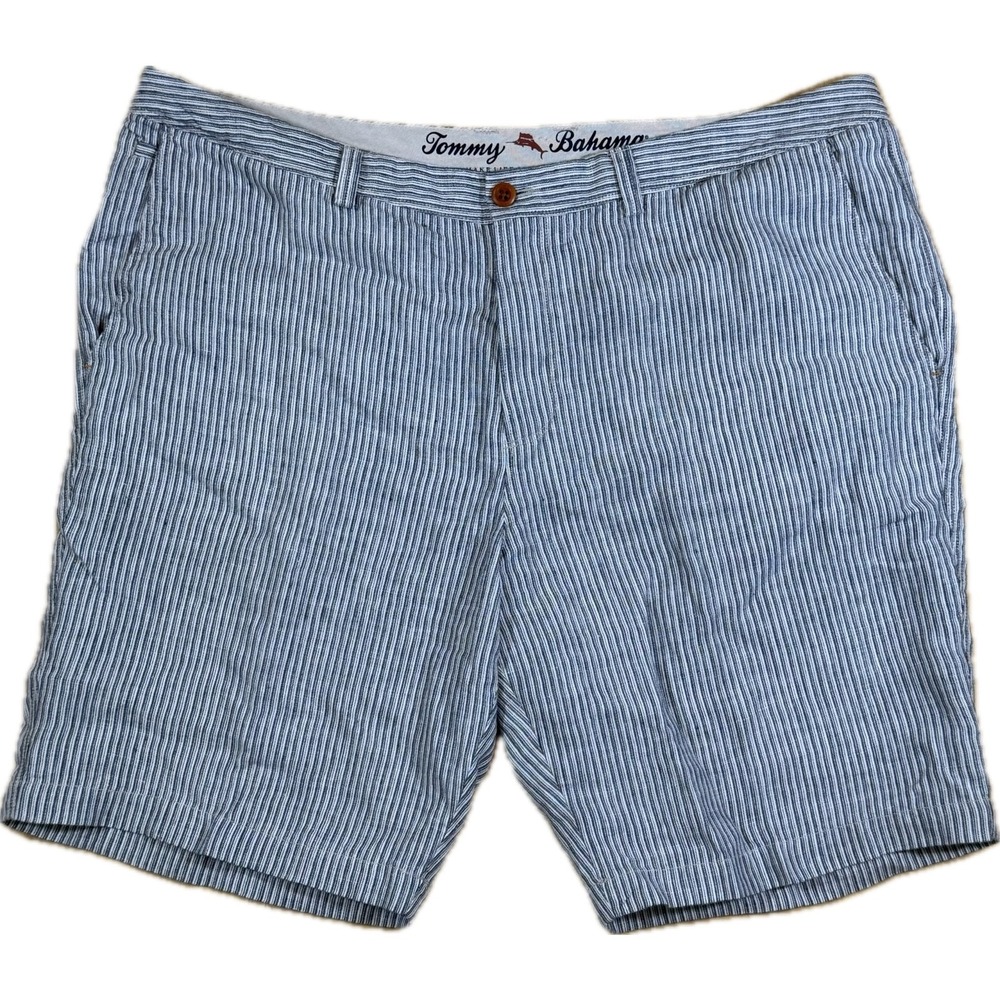 Tommy Bahama Shorts Mens 40 Blue‎ Striped Linen Coastal Resortwear Beachy Luxury